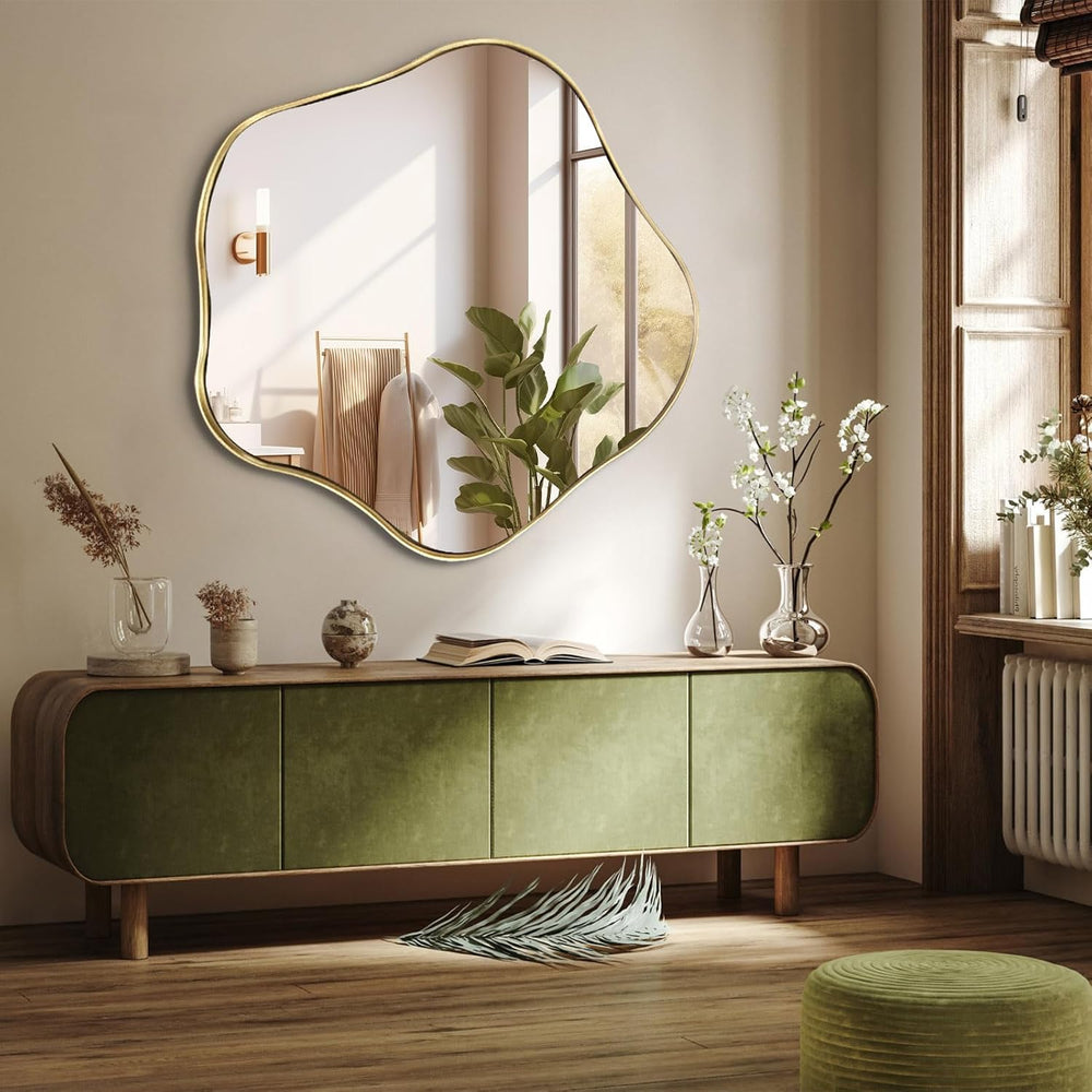 35" Scalloped Irregular Wall Mirror with Gold Metal Frame