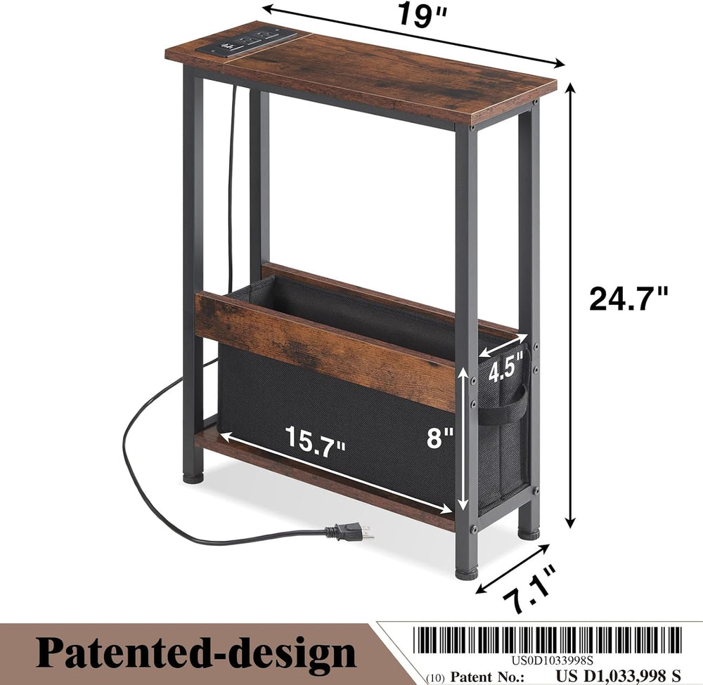 Slim Charging End Table with Storage - For Small Spaces and Bedroom