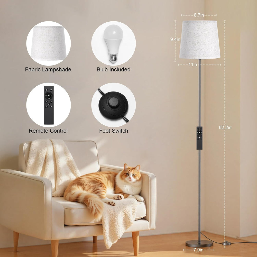 SIBRILLE Dimmable Floor Lamp with Linen Shade for Living Room