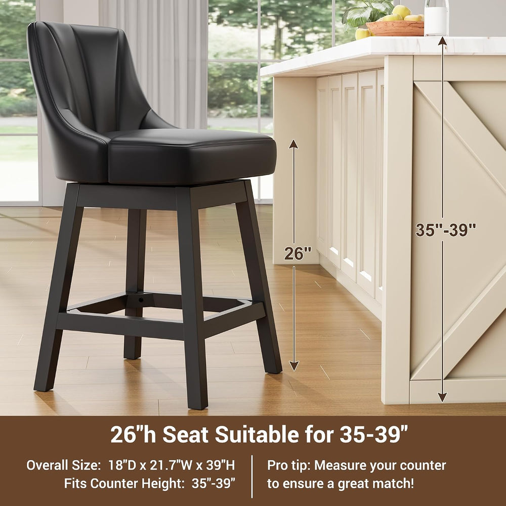 YaFiti 26" Swivel Bar Stools Set of 2 with Back & Wood Legs, Leather...