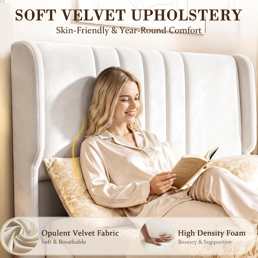 GTPLAYER Queen Platform Bed Frame with Headboard, Upholstered Wingback