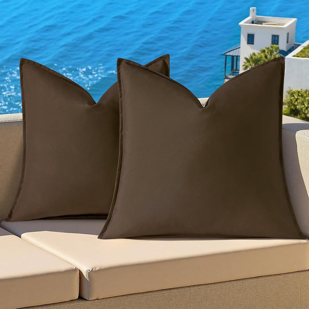 decorUhome Outdoor Waterproof Faux Linen Throw Pillow Covers 24x24 Set of 2