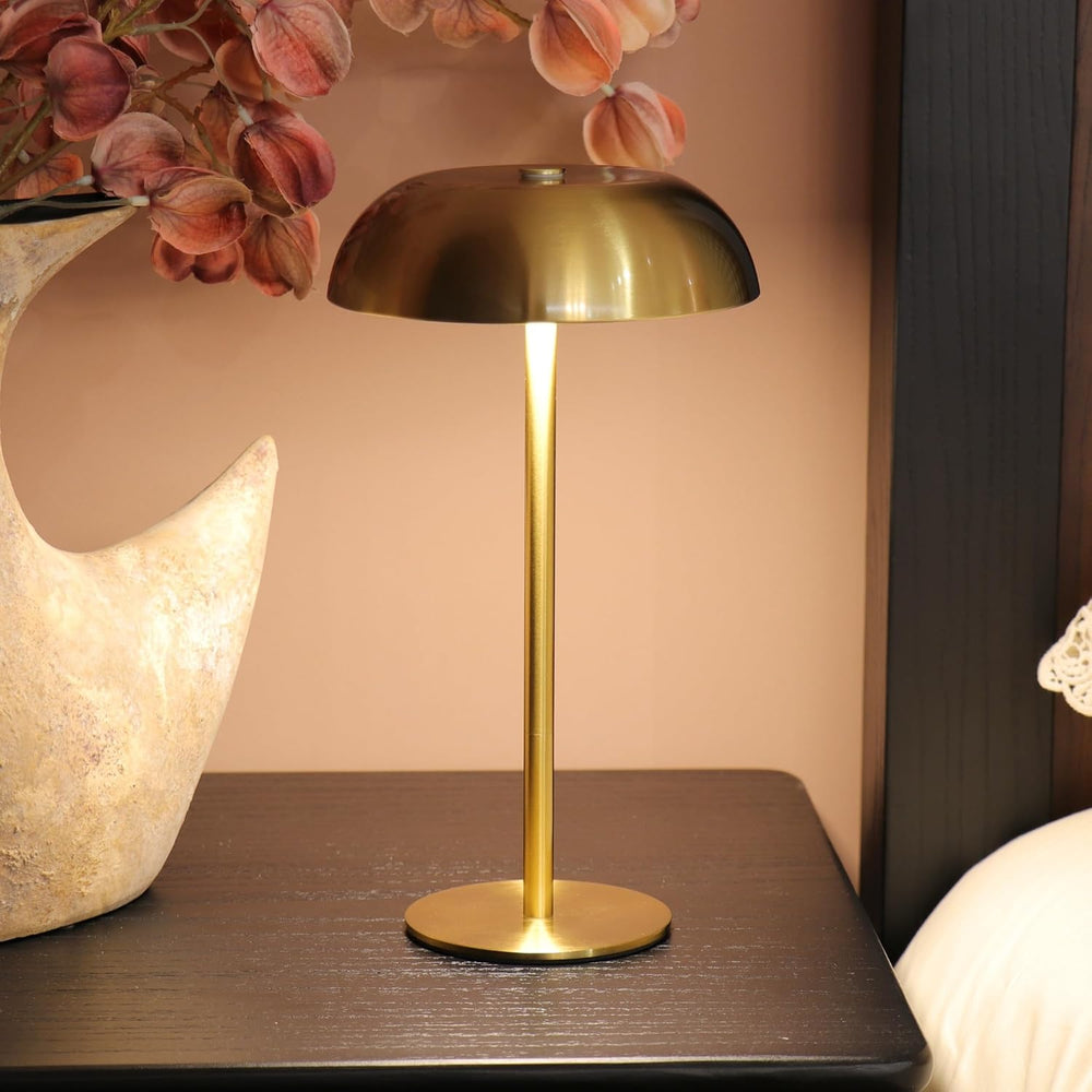 Cordless 11" Mushroom Table Lamp with Dimmable 3 Color, 5200mAh, Gold