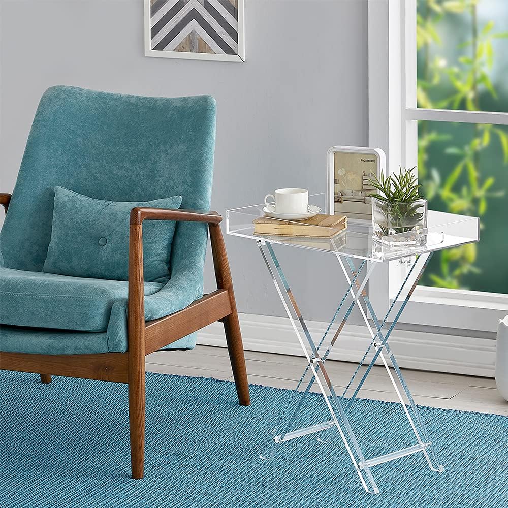 Clear Acrylic Folding Tray Side Table, Lucite Small End Table