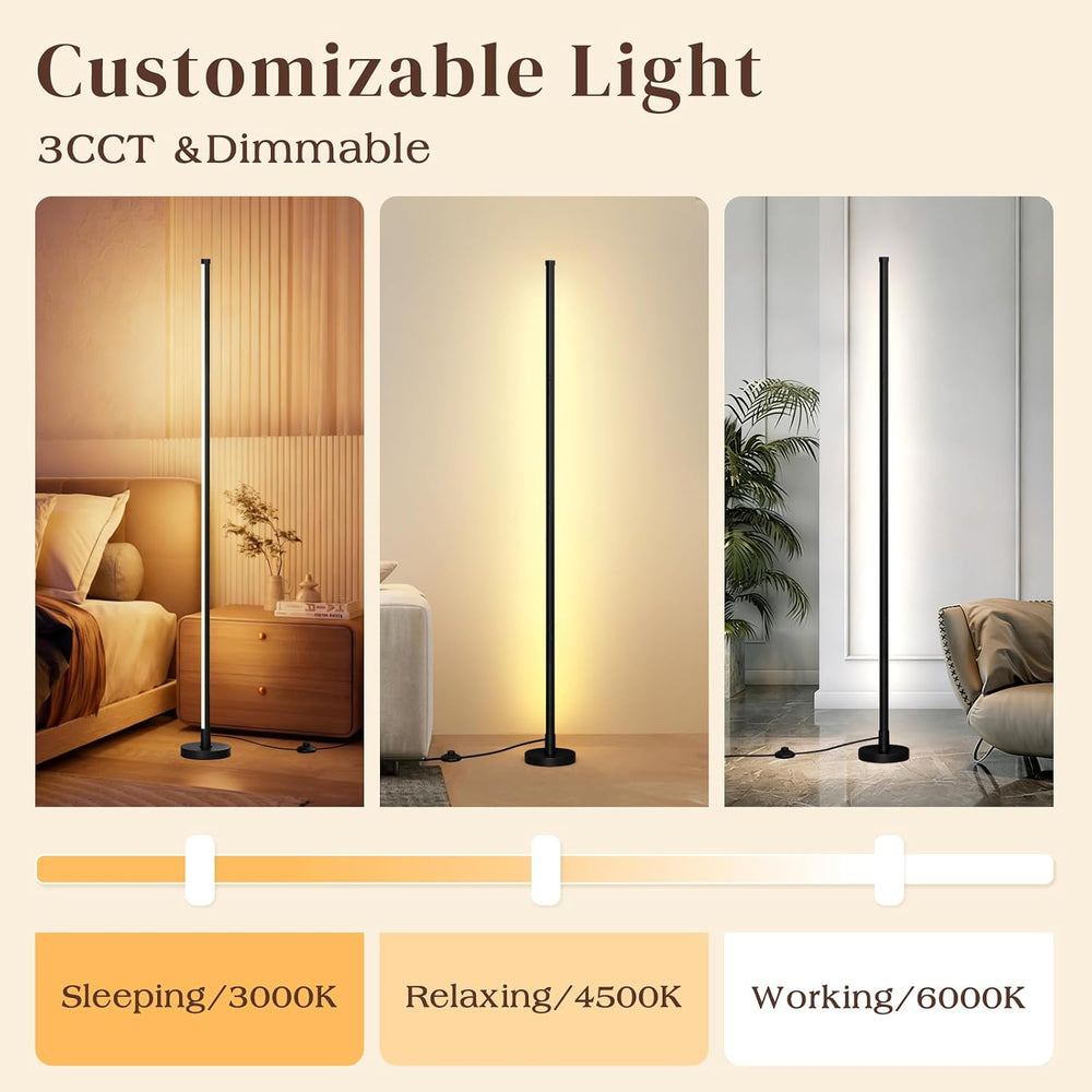 Corner Lamp, Minimalist Floor Lamp, Black, 56.7in, 1 Pack