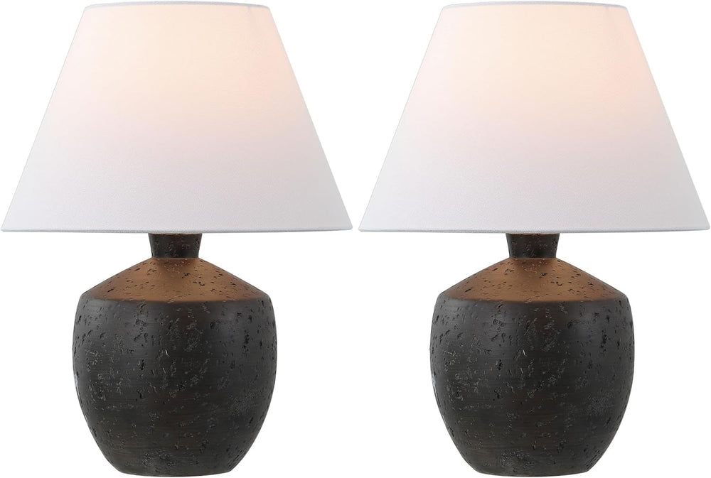 JONATHAN Y Myron 18" Concrete Effect Table Lamp, Black, Set of 2