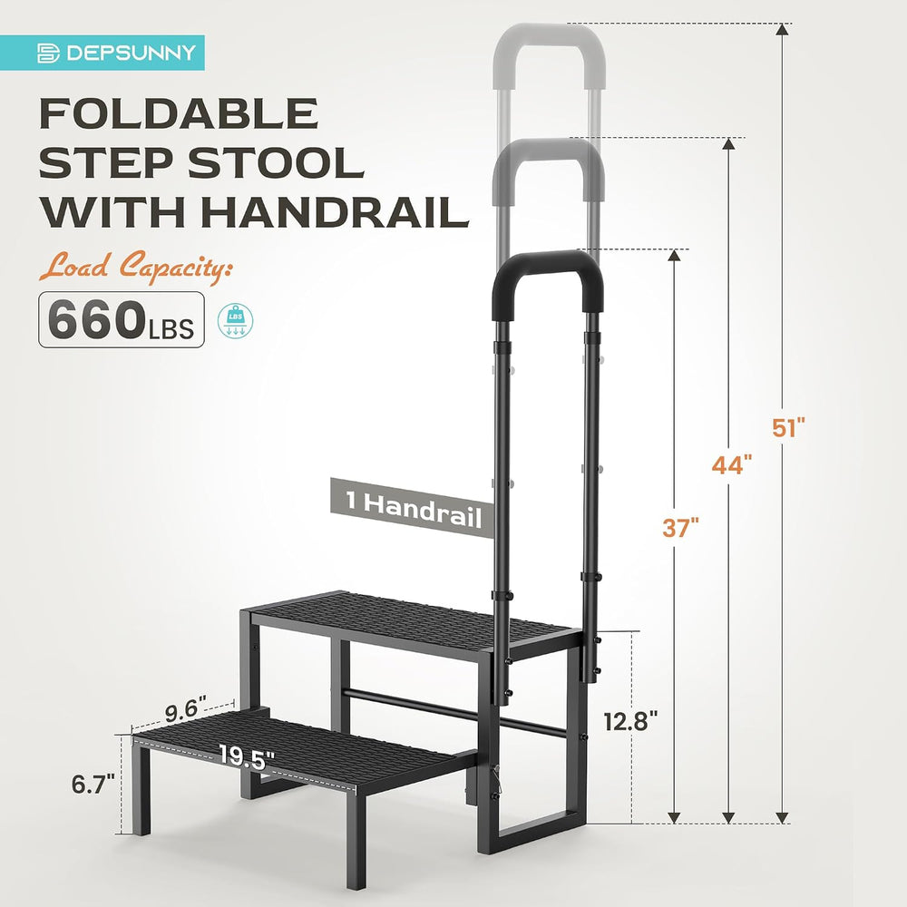 2-Step RV Steps with Handrail, Heavy Duty Anti-Slip Folding Stairs