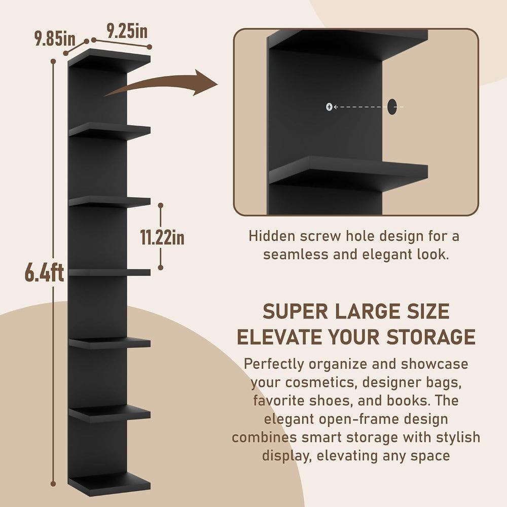 7 Tier Wall Shelf, Versatile Wall Mounted Lack Shlef Floating Shelf Black