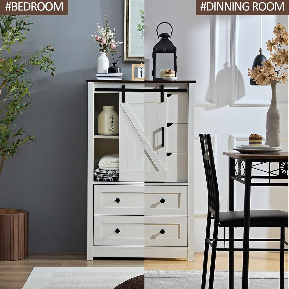 BOSHIRO White Dresser for Bedroom with 5 Drawers, 48" Tall w/Sliding Bar...