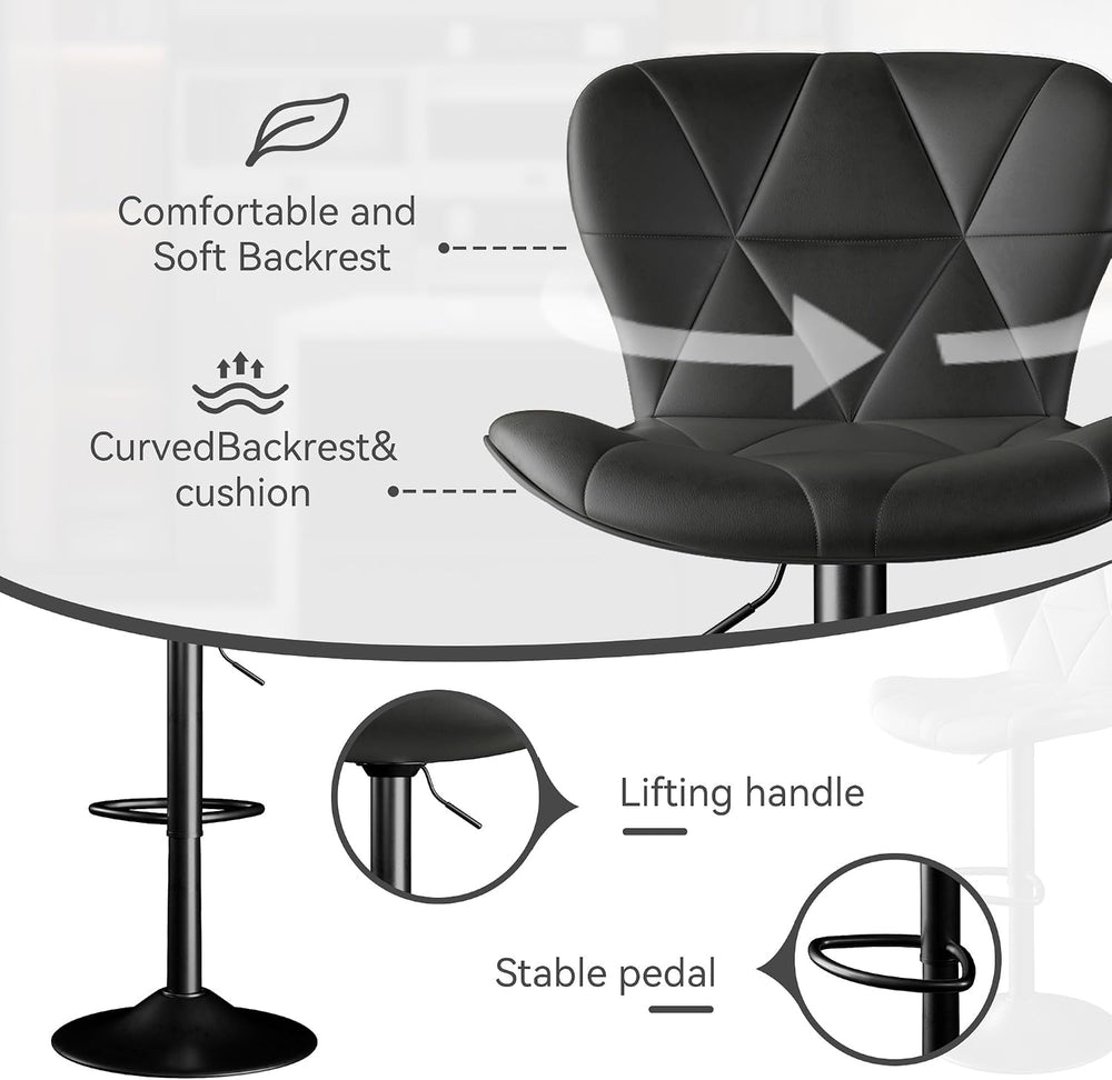 Bar Stools Set of 3,Adjustable Swivel Barstools, Faux Leather Bar Chairs,Upho...
