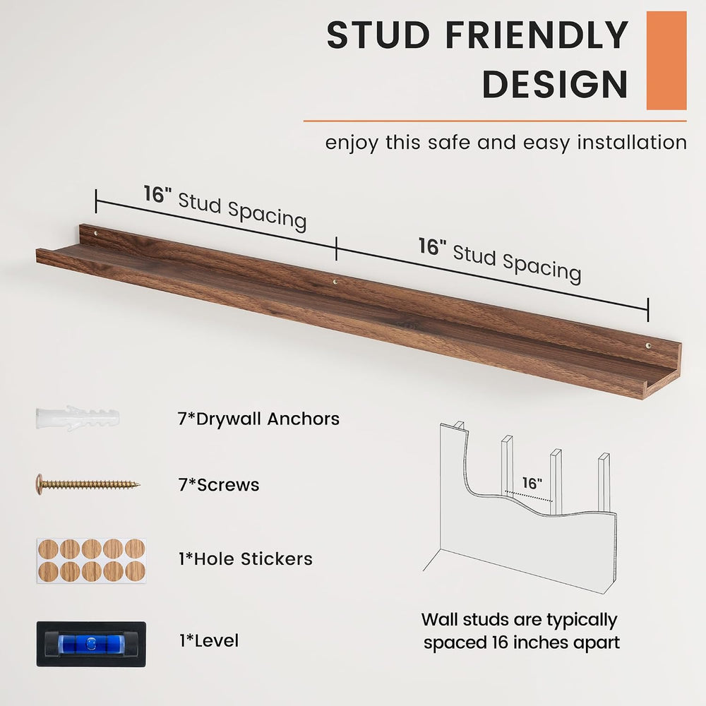 Picture Ledge Shelf, Floating Shelves for Wall, 48" W Set of 2, Walnut