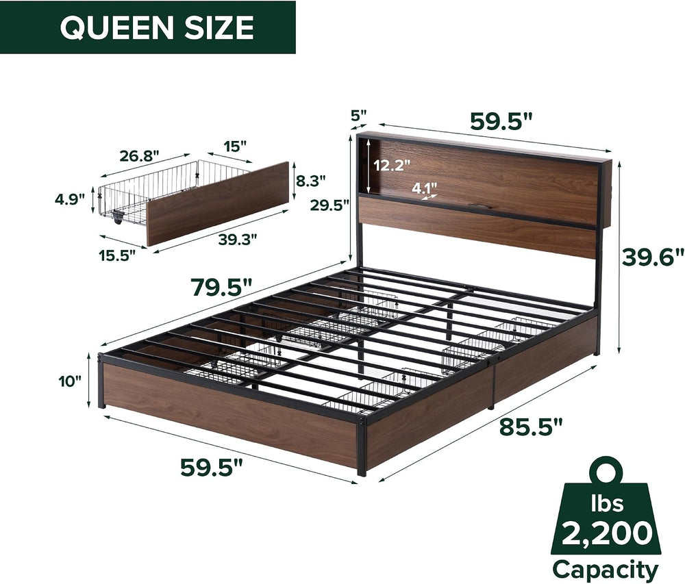 Zinus Kai Platform Bed Frame, Four Underbed Storage Drawers, Queen