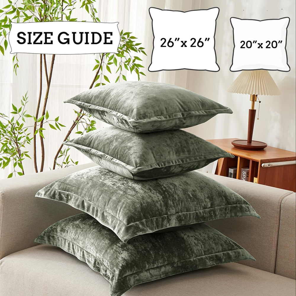 Luxurious Velvet Euro Shams Decorative Throw Pillow Covers 26x26 Set of 2 Sol...