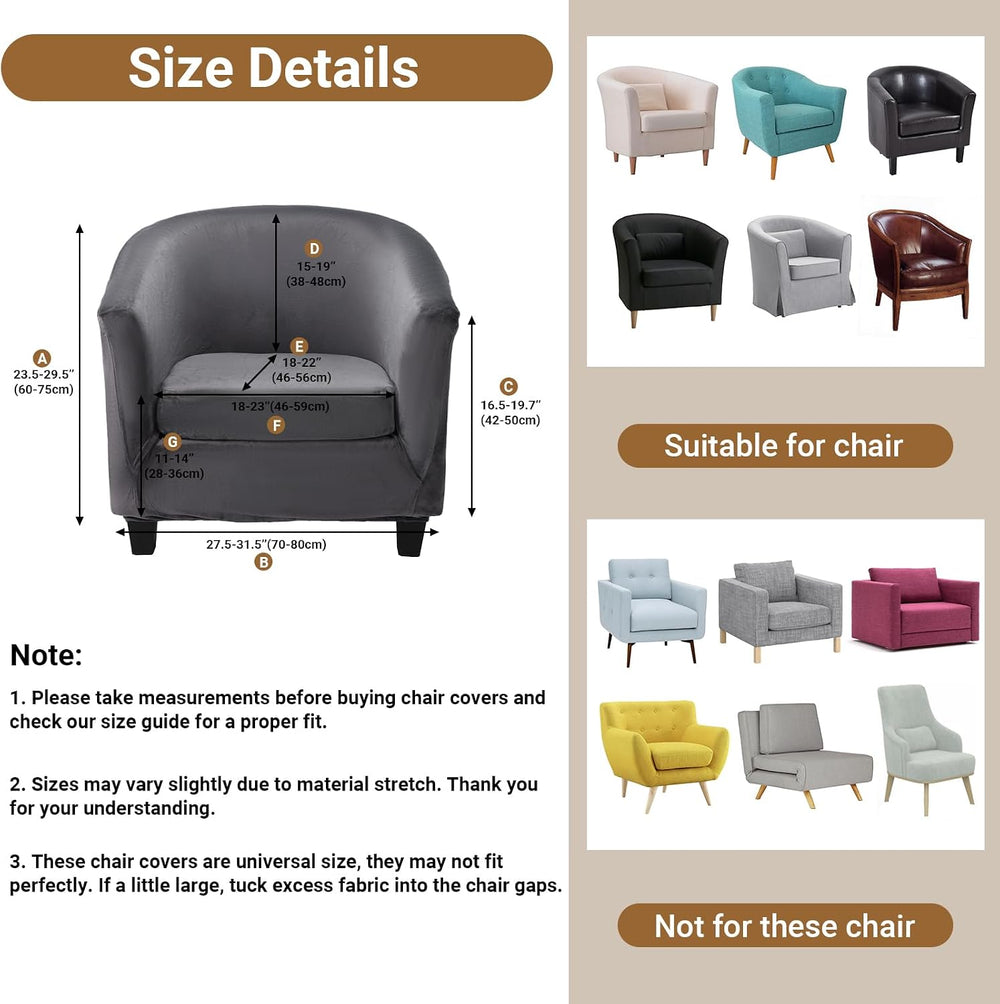 Barrel Chair Slipcovers, 2 Piece Dark Gray Club Armchair Slipcover with Cushi...