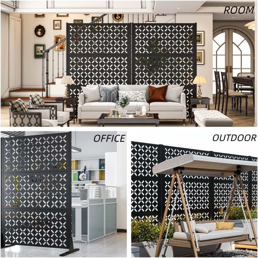 72" Outdoor Privacy Fence Screen, Decorative Metal Panel Patio Divider