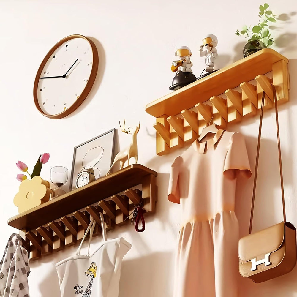 Paint Wood Wall Mounted Coat RackHooks Piano Key Hangers Natural Solid Wood H...