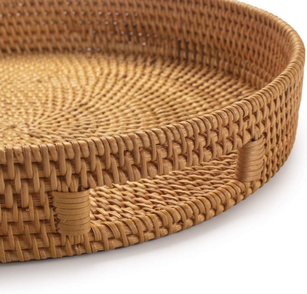 Coffee Table Tray Round Rattan Ottoman Tray Woven Serving Trays with Handles ...