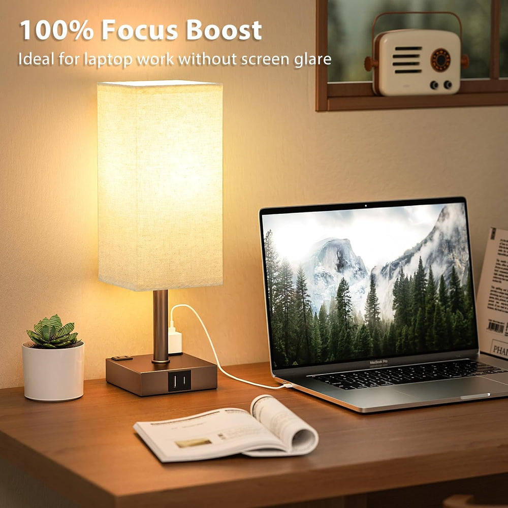 Brown Touch Lamps Set of 2 for Bedroom - Dimmable, USB C+A, 2 AC Outlets