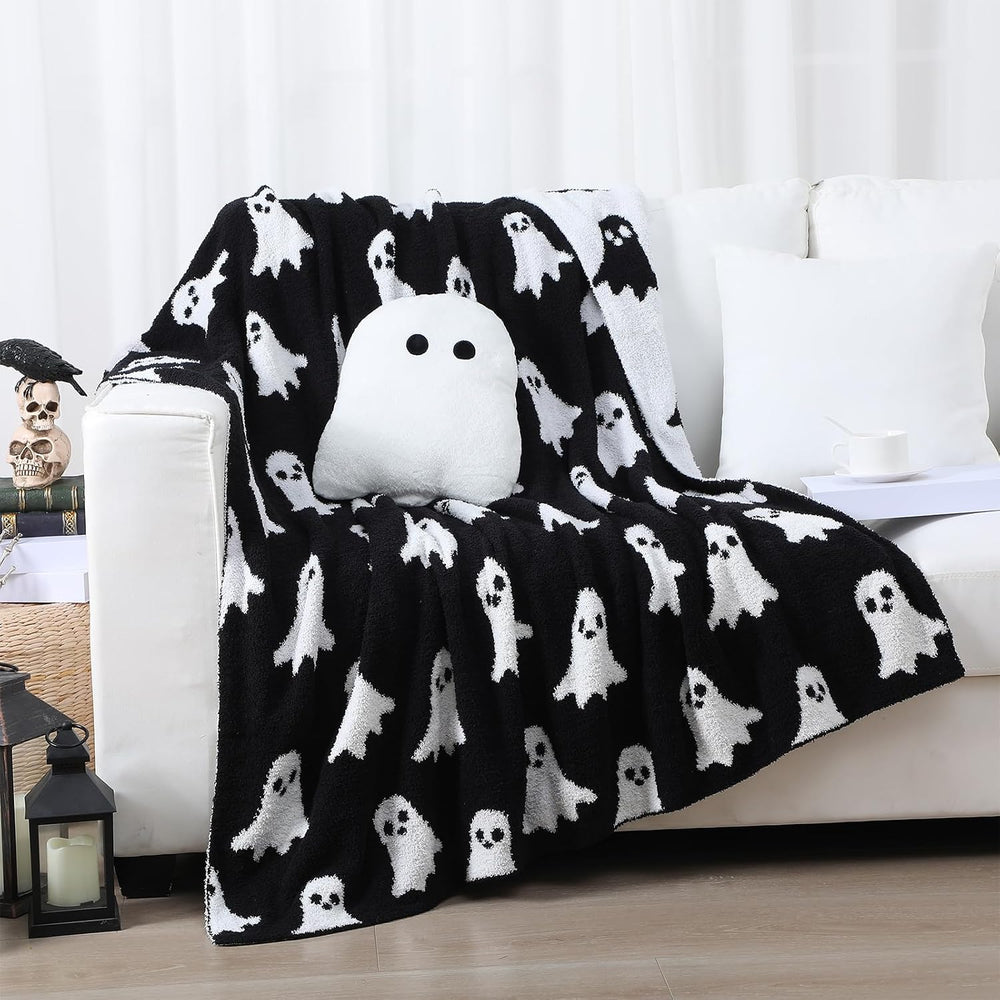 FuWeave 2 Pcs Halloween Ghost Throw Blanket and Pillow Set, 50 x 60 in
