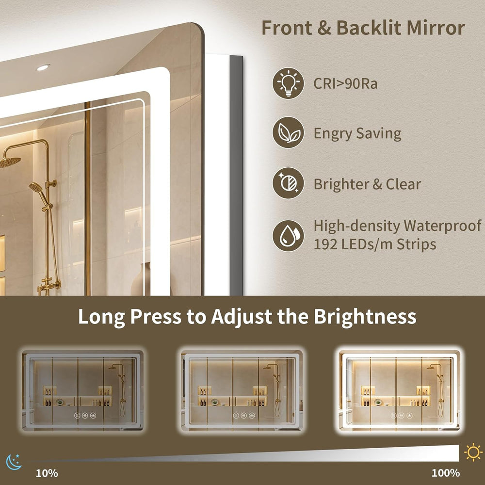 36"x60" LED Bathroom Mirror with Lights, Backlit + Front Lit, Anti-...
