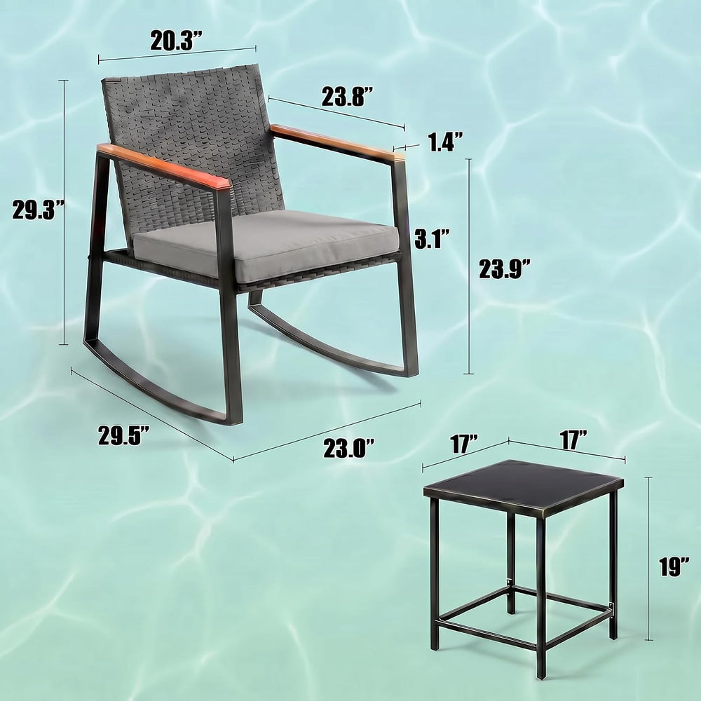 Gizoon 3 Pieces Rocking Patio Bistro Set with Anti-Scald Armrest