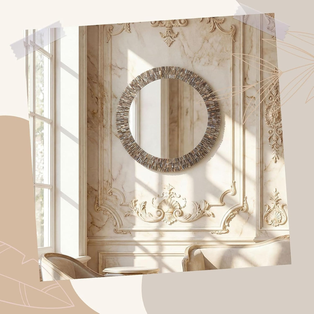 Sintuff Large 24 Inch Round Capiz Shell Mirror Coastal Seashell Wall Decor