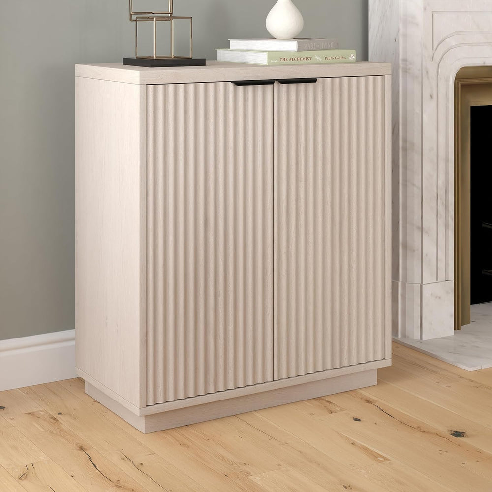 Henn&Hart 28" Fluted Accent Cabinet, Sideboard Buffet, Beech White