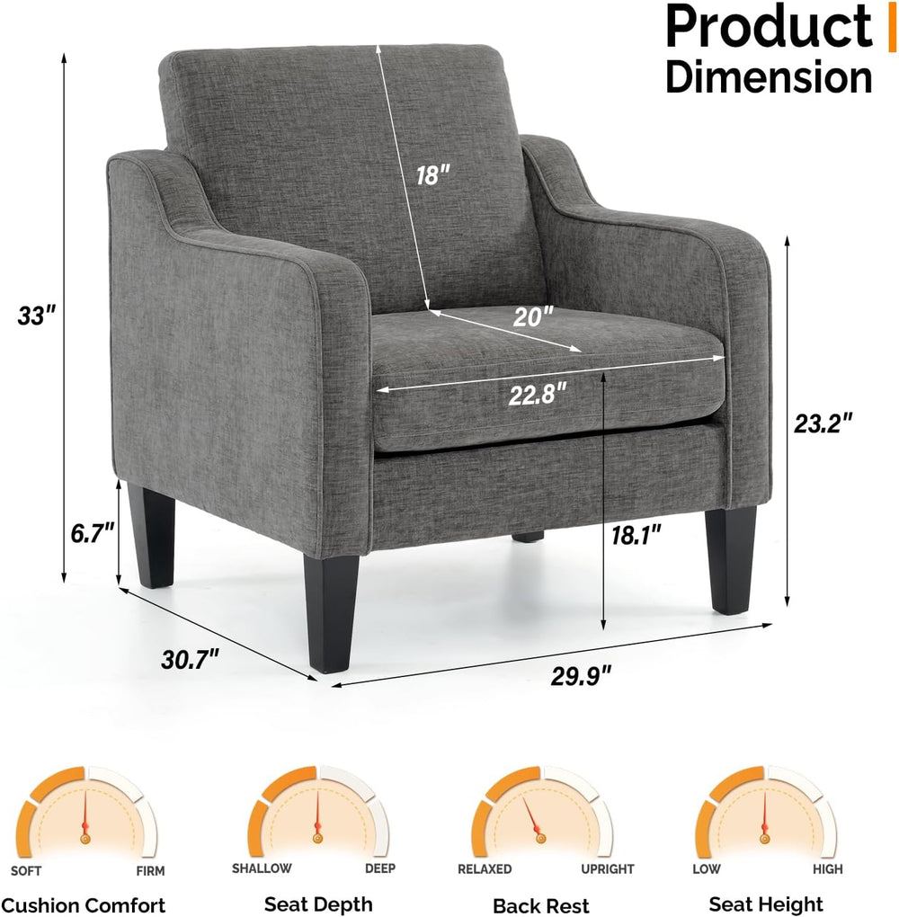 VINGLI Accent Chairs Set of 2, Chenille Upholstered Armchair Living Room