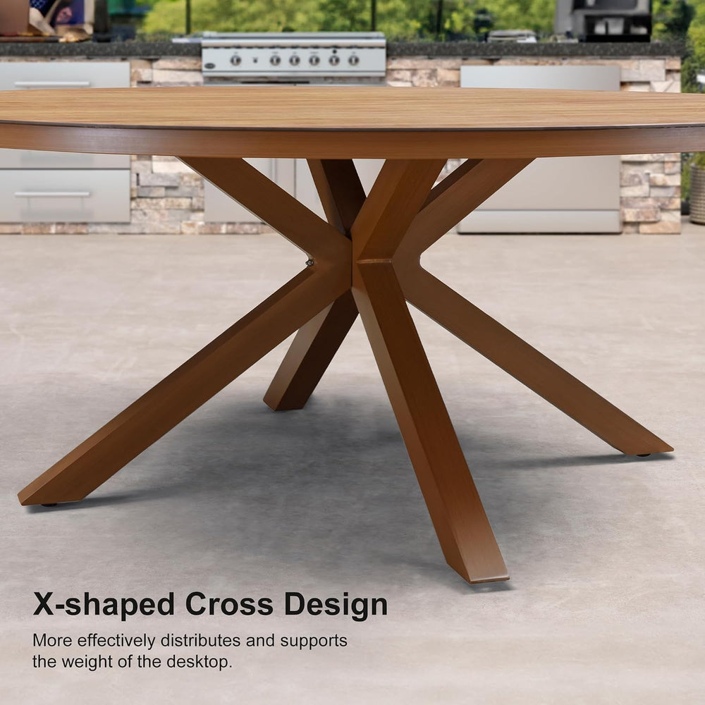 PURPLE LEAF Round Patio Dining Set 9 Pieces with Cushion and Arm, Deep Teak