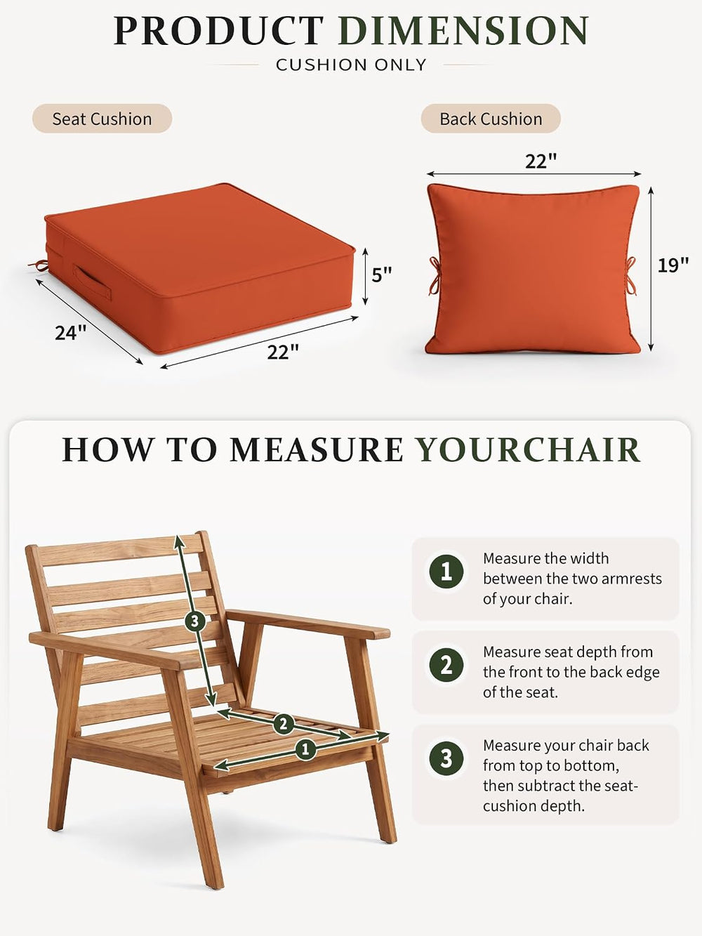 Outdoor Seat Chair Cushion Set of 1,22x24 Inch Waterproof Cushions