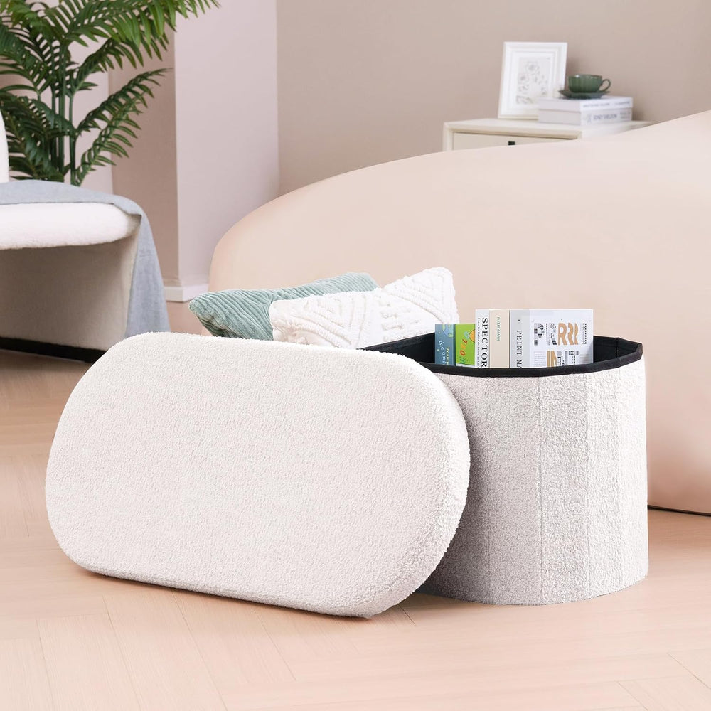 B FSOBEIIALEO 30" Folding Ottoman with Storage for Living Room, Cream White