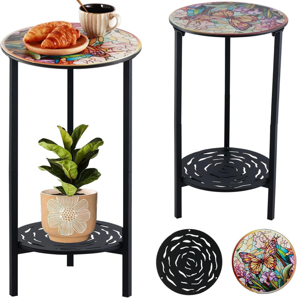 2 Packs Two-Tier Metal Round Side Table Set of Two Black Accent Coffee Tables...
