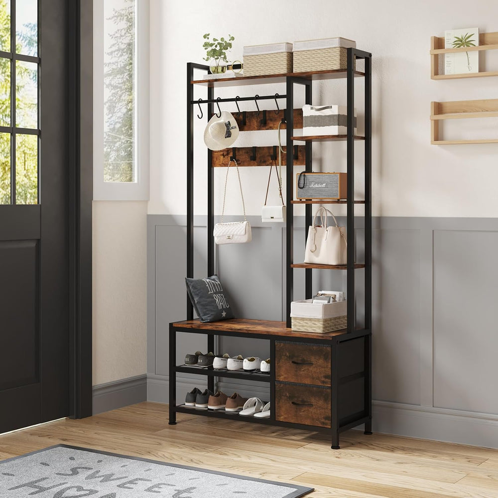LUMTOK Hall Tree with Bench & Shoes Storage,Entryway Coat Rack with Drawers