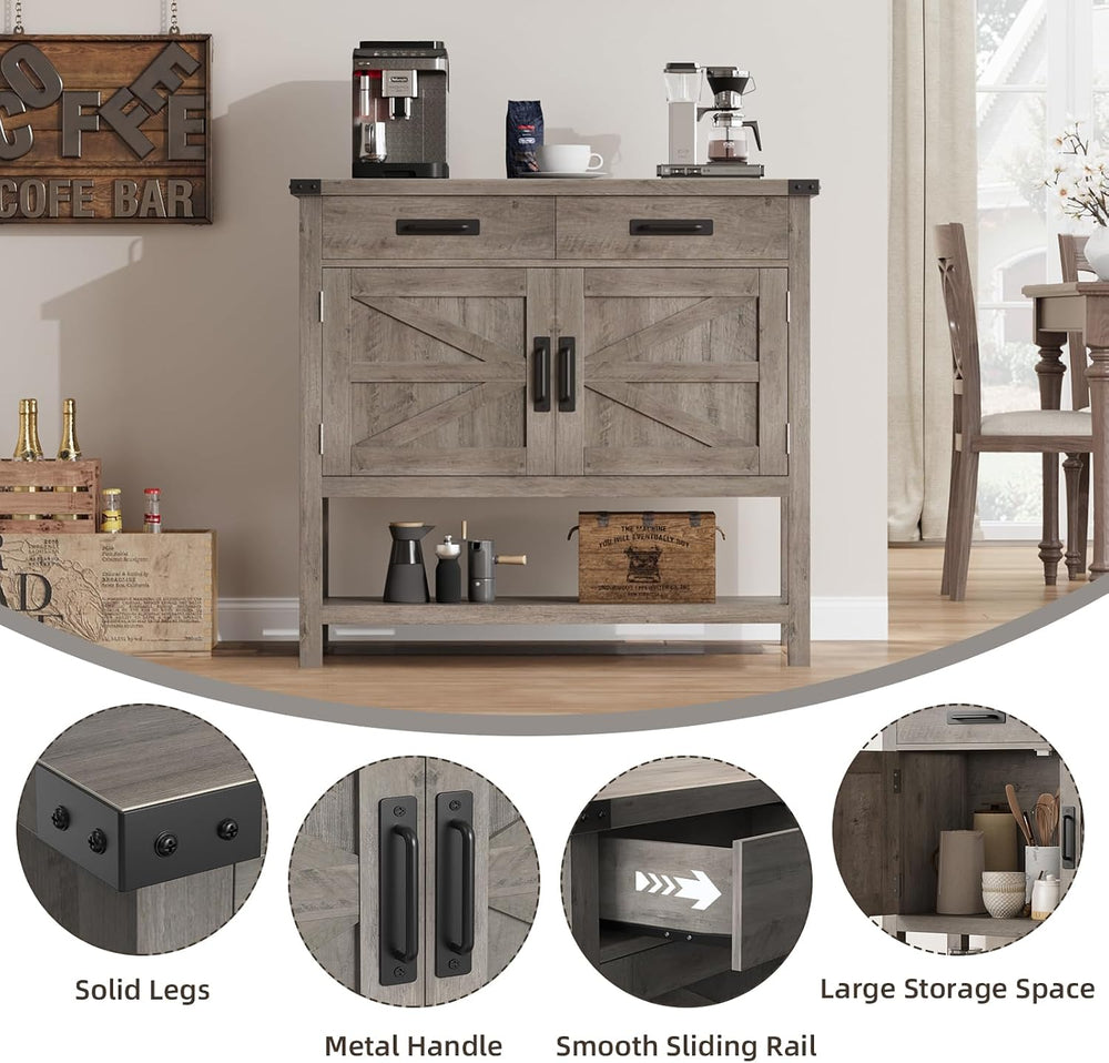 GARVEETECH 35.4" Farmhouse Console Table with 2-Door Cabinet & 2 Dra...
