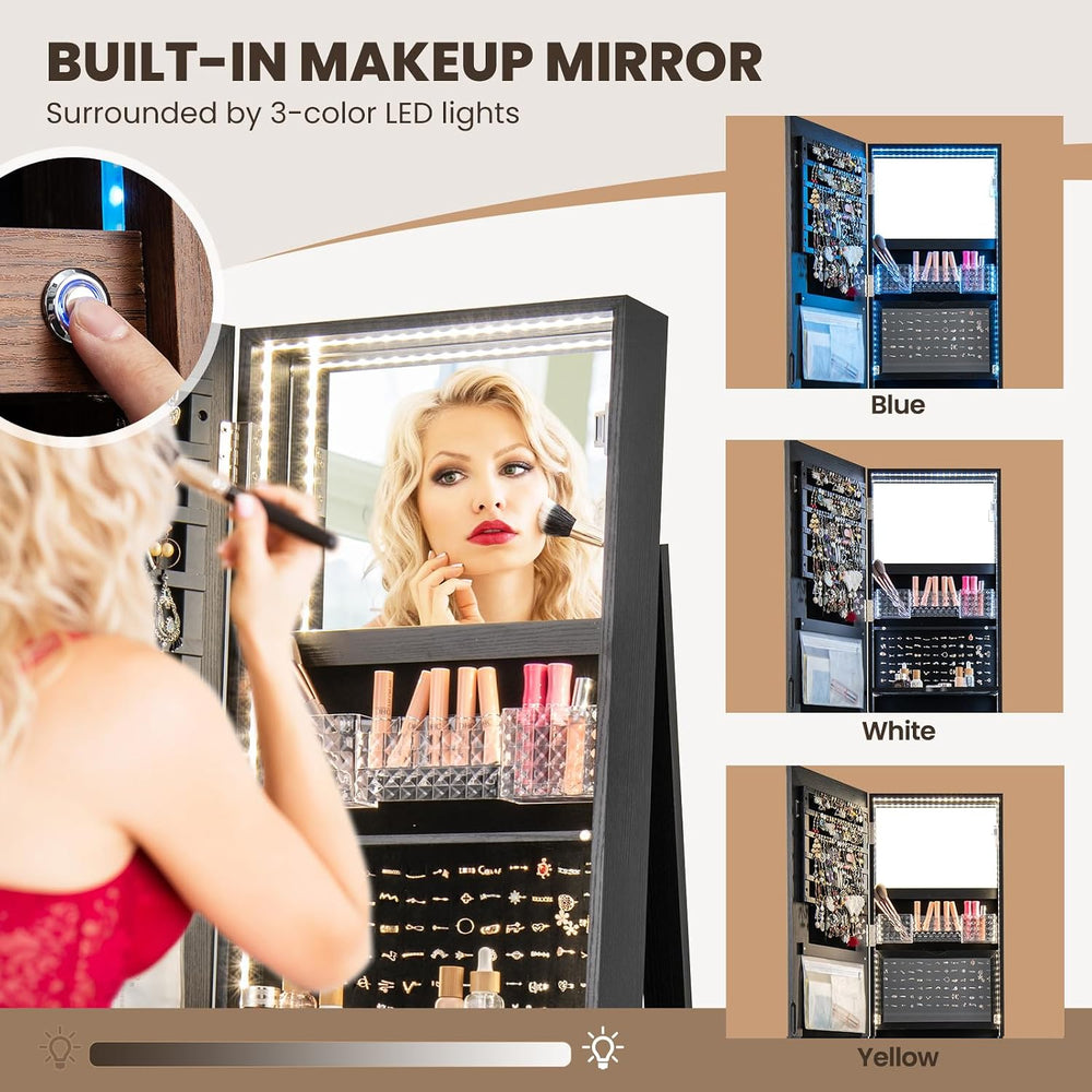 CHARMAID 360° Swivel Jewelry Armoire with LED Lighted Full Length Mirror