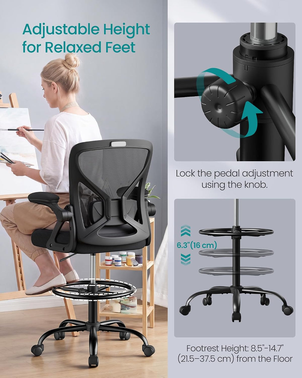 SONGMICS Drafting Chair, Ergonomic Tall Office Chair for Standing Desk