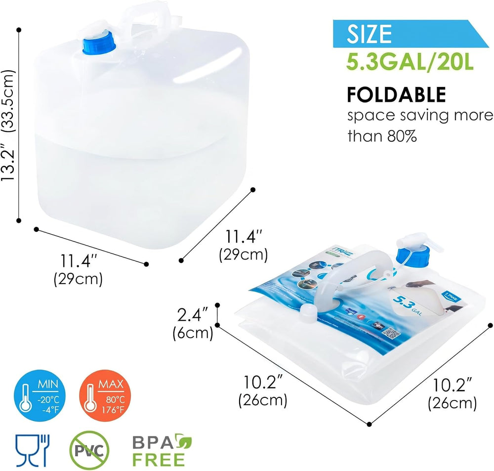BPA-Free Collapsible Water Container with Spigot, 4-Pack 5.3 Gallon