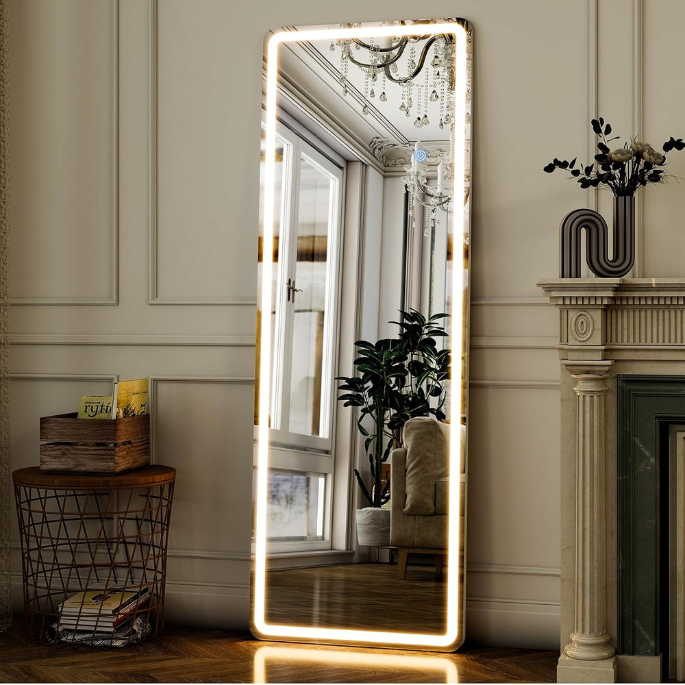GLSLAND 56" x 20" Full Length Mirror, LED Lighted Floor Standing Mi...