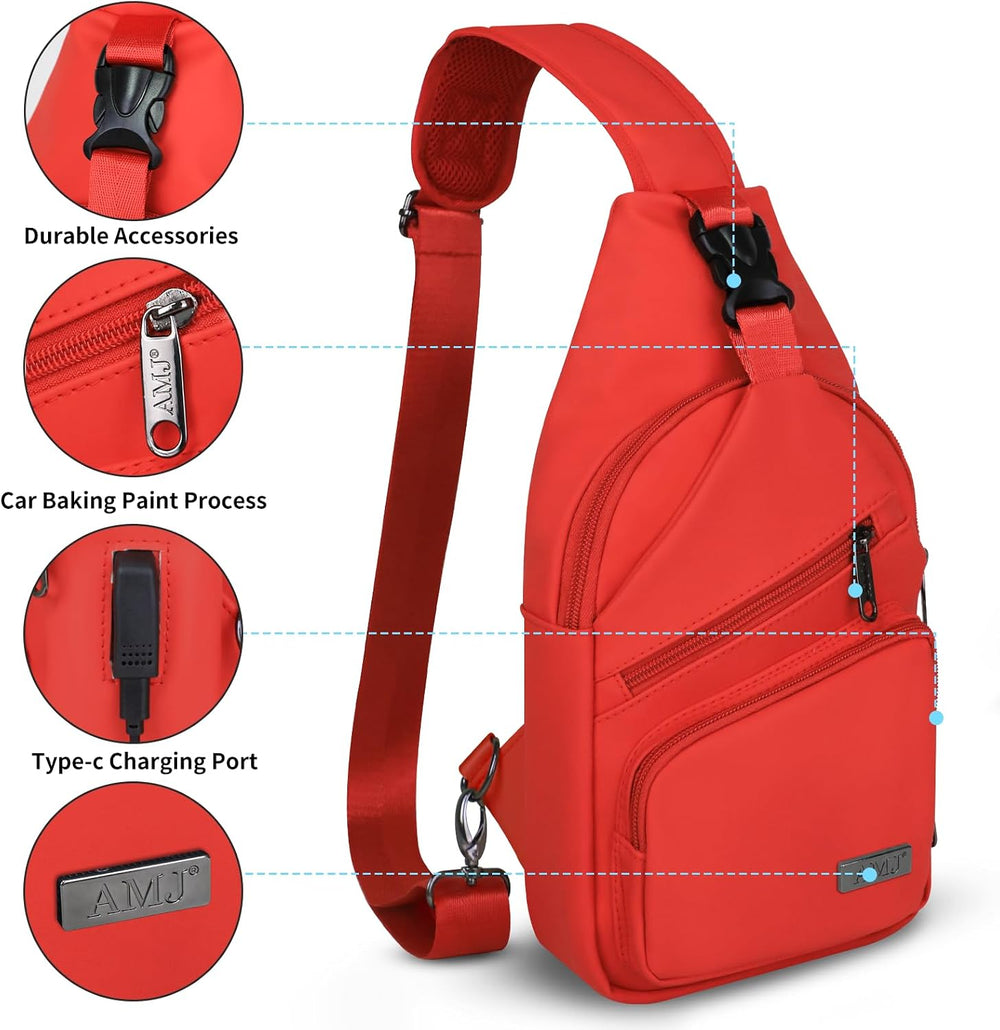 AMJ Sling Bag Small Crossbody Backpack Chest Bags Daypack with USB Cable Trav...