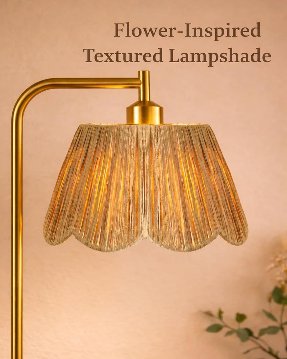 JOOFO Boho Brushed Gold Floor Lamp with Remote, Flower-Inspired Shade