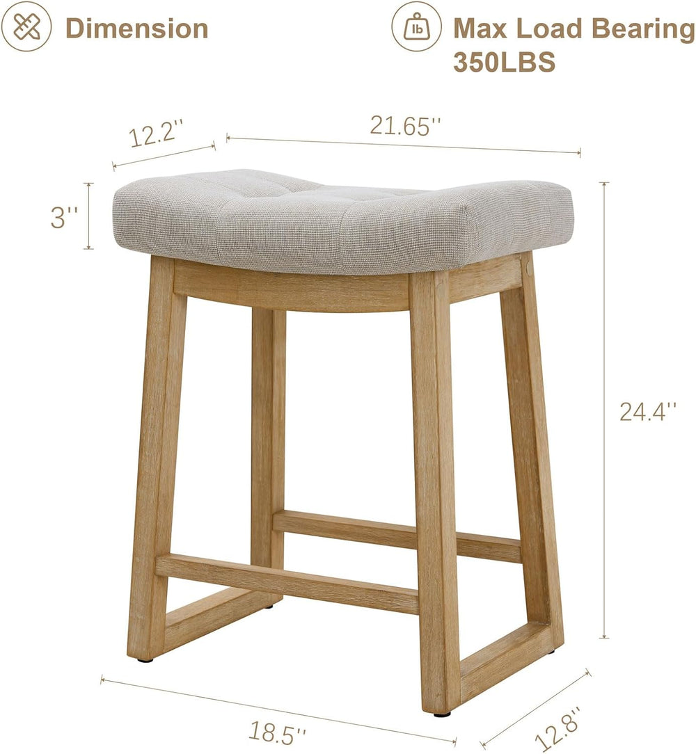 Counter Height Bar Stools Set of 2, 24 Inch Backless Upholstered Counter Stoo...
