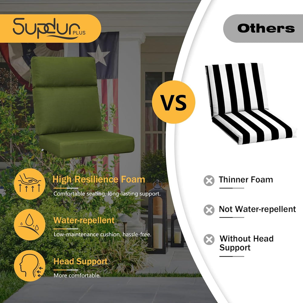 Outdoor High Back Chair Cushion, 2 Pack 44x21 inches Patio Chair Cushions Wat...