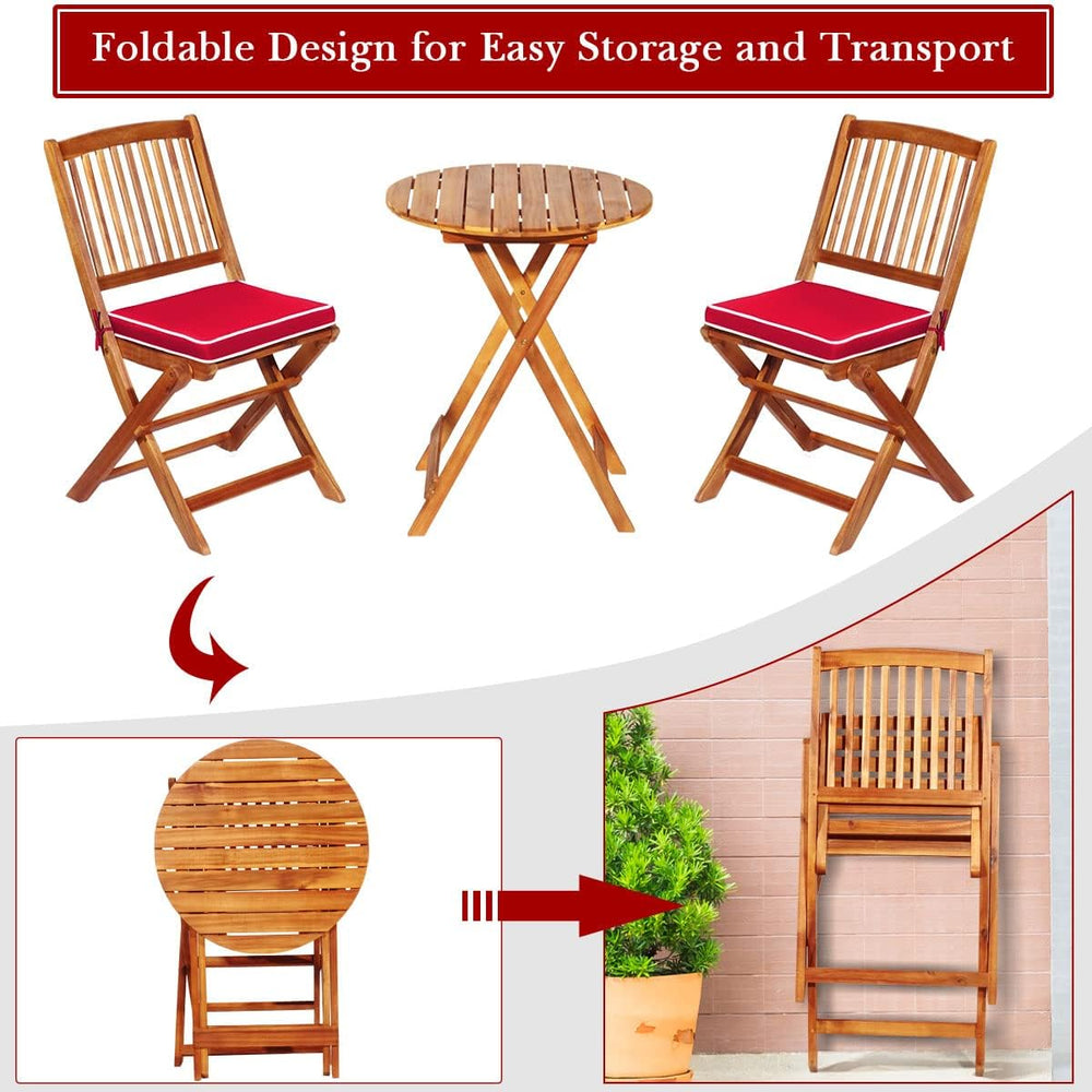ORALNER 3-Piece Acacia Wood Folding Patio Bistro Set, Small Outdoor Balcony F...