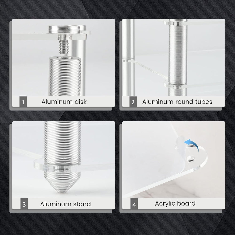 KGUSS Mini Audio Component Rack Acrylic 2-Layer Aluminium Holders Small Deskt...