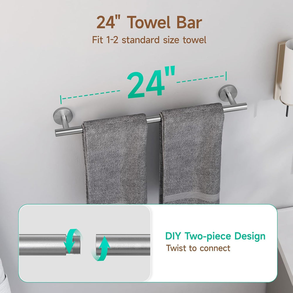 USHOWER 4PCS Brushed Nickel Bathroom Accessories Set, 24-Inch Towel Bar Set