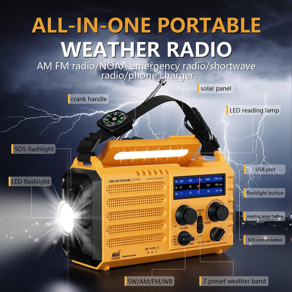 Emergency Weather Radio, Portable Solar Hand Crank Radio with NOAA/AM/FM/SW