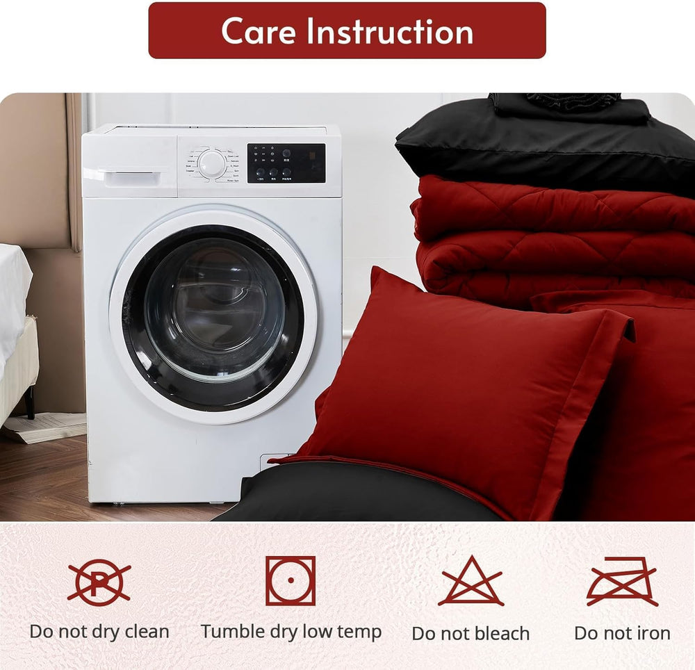 MUXHOMO Queen Comforter Set 7 Pieces, Reversible Bed in a Bag, Red/Black