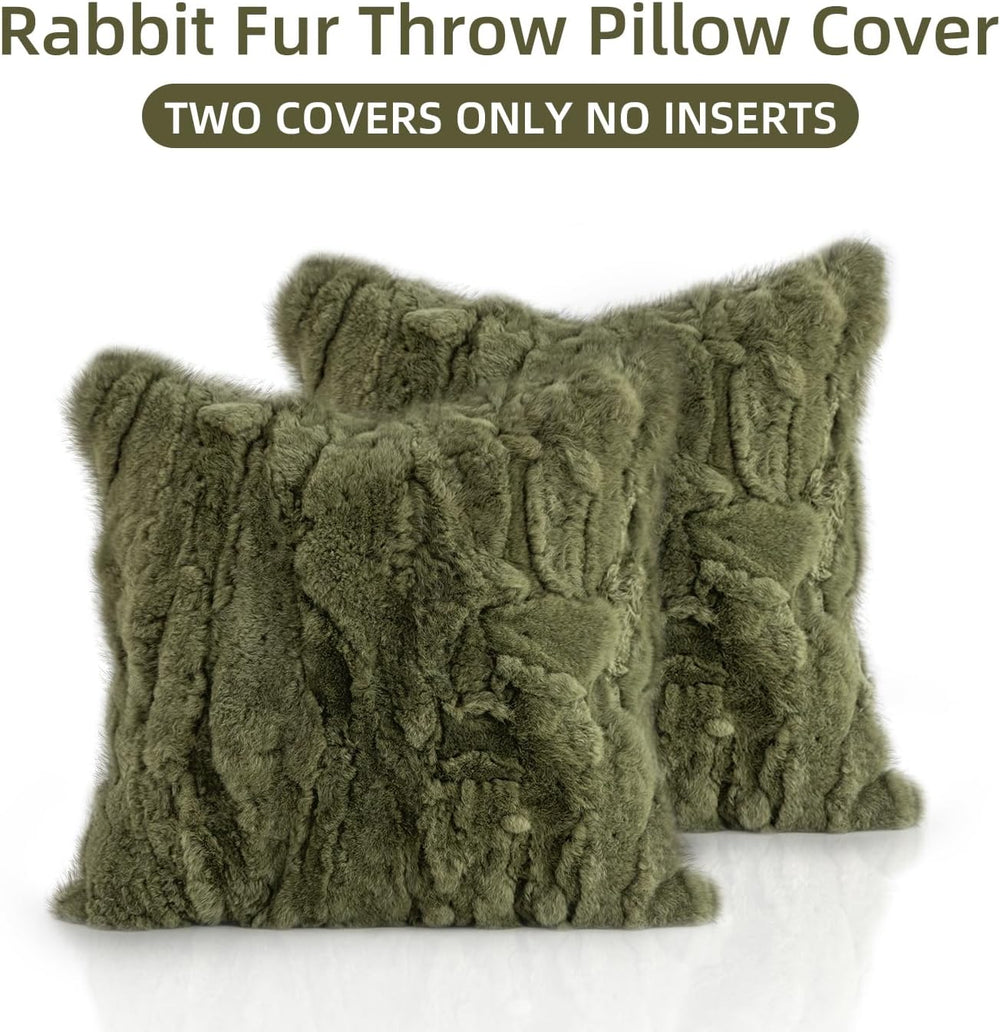 Genuine Rabbit Fur Throw Pillow Covers Set of 2,Luxury Decorative Pillowcases...