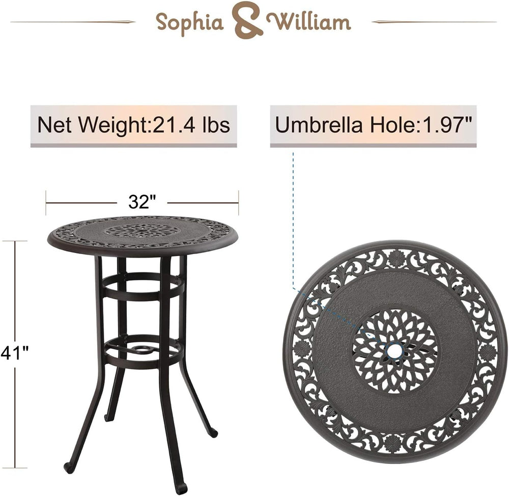 Sophia & William Cast Aluminium Bar Height Outdoor Table, Round
