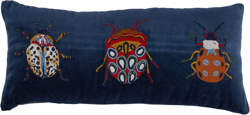 Creative Co-Op Cotton Velvet Embroidered Lumbar Pillow with Beetles and Chamb...